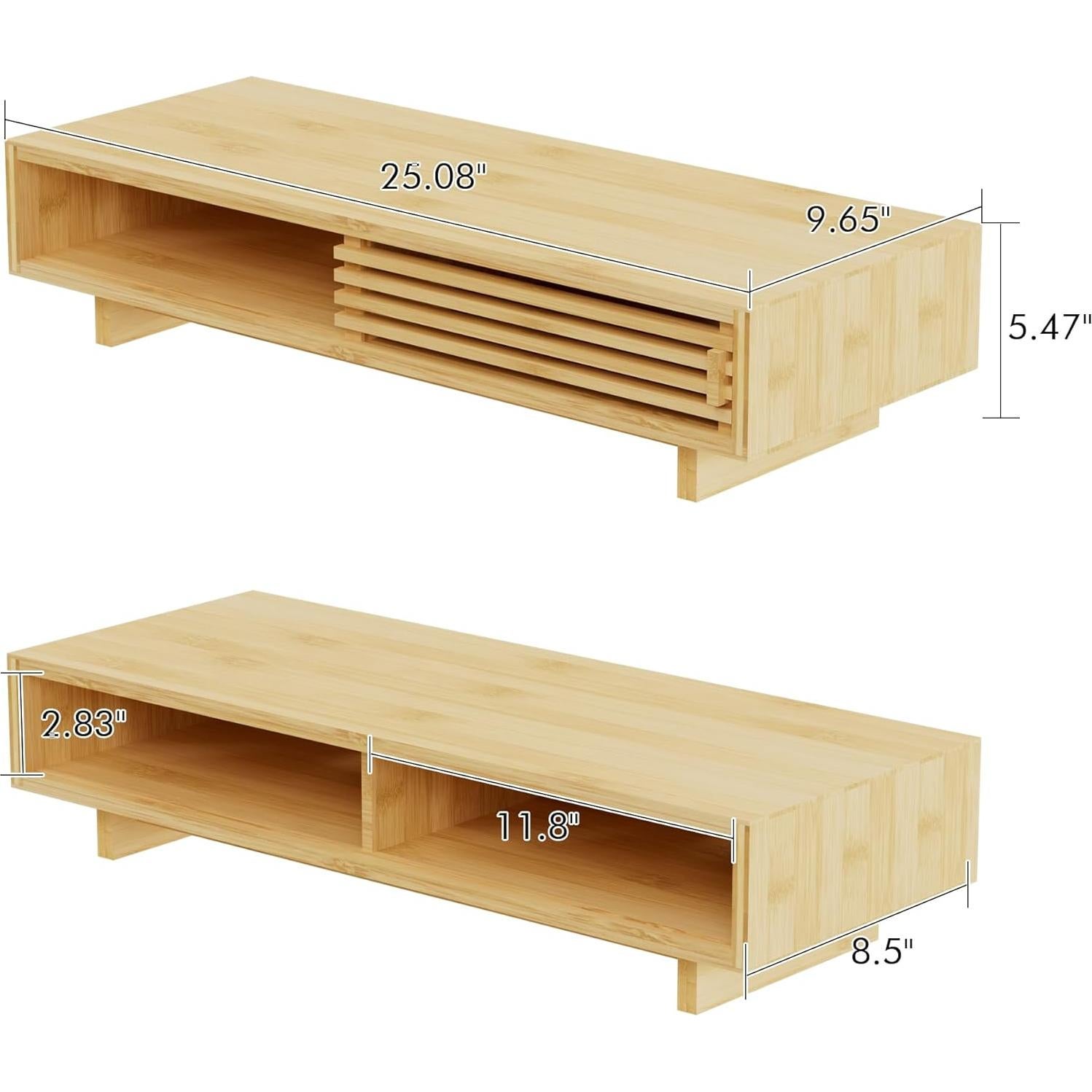 Soporte para Monitor de Bambú Zri con Cajón - Elevador Doble