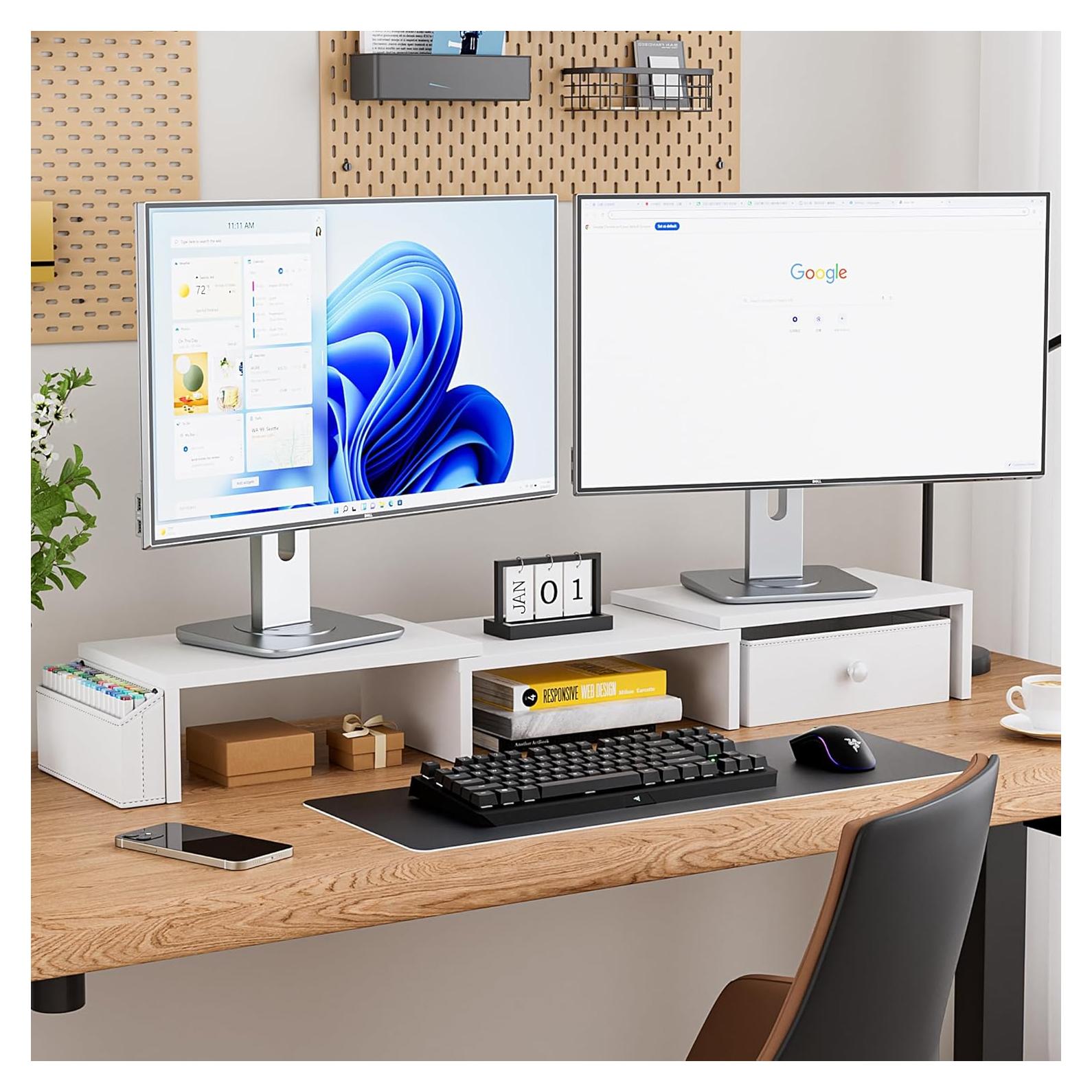 Soporte Doble Monitor VERSASKY Ajustable Ergonómico Blanco