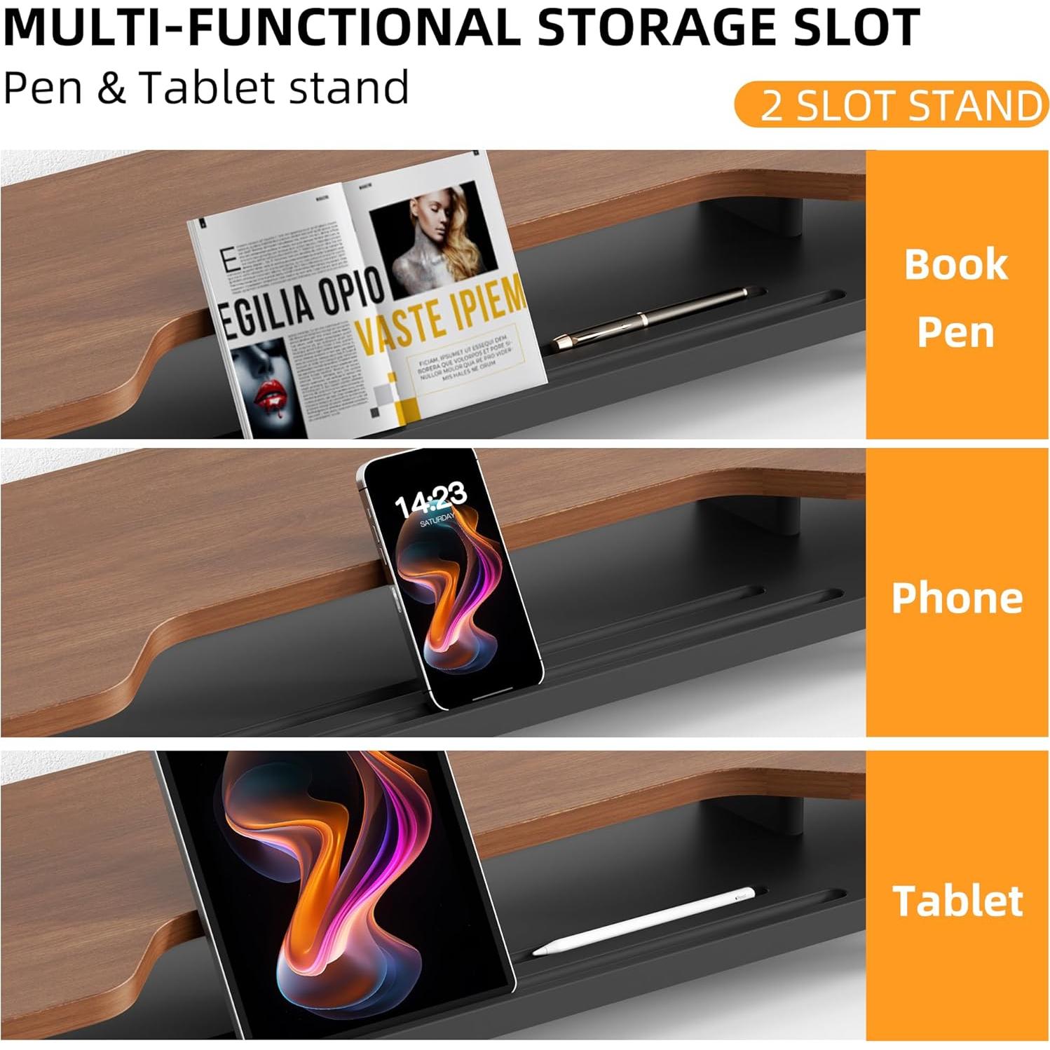 Soporte Elevador Doble para Monitor de Nogal 2 Niveles 260 mm