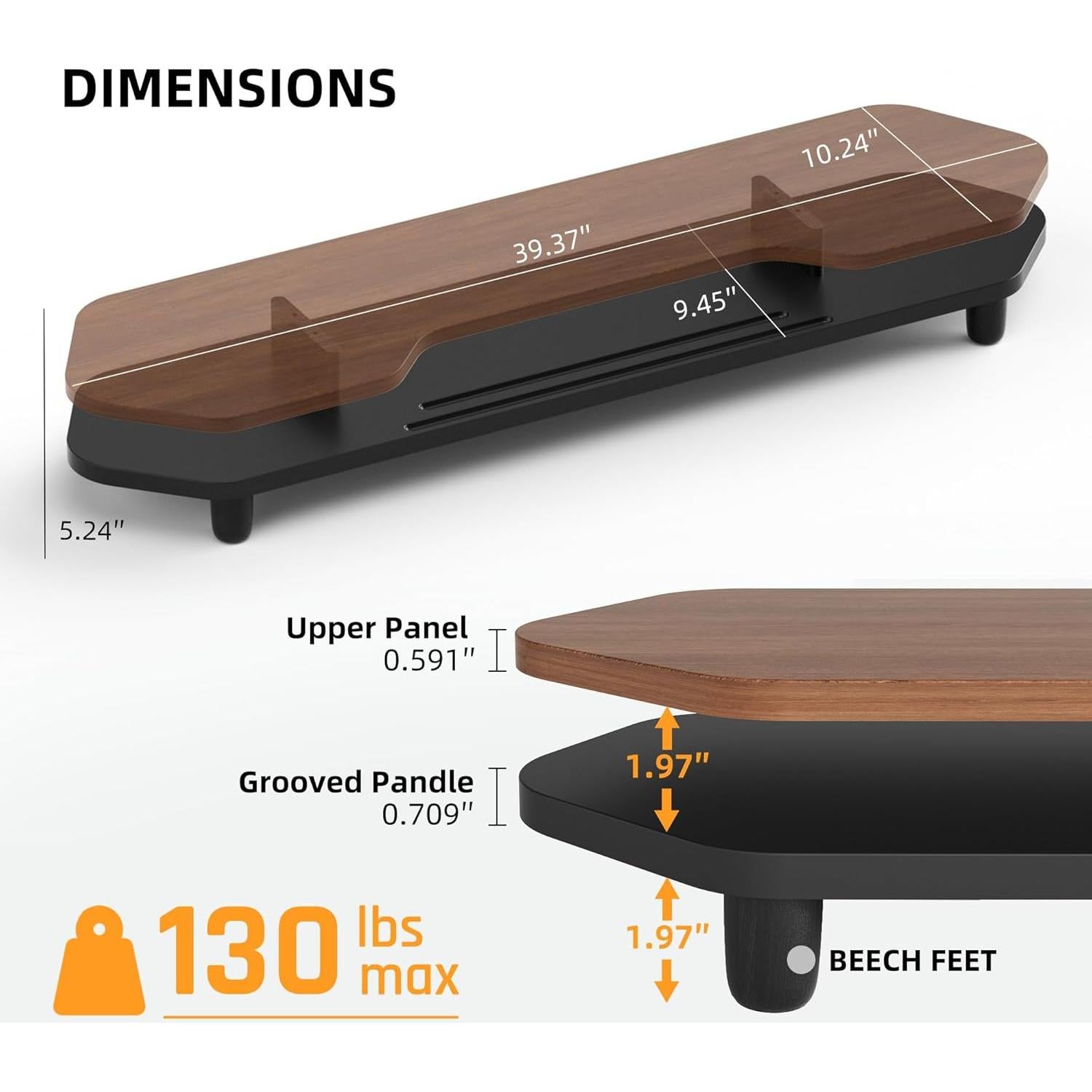 Soporte Elevador Doble para Monitor de Nogal 2 Niveles 260 mm