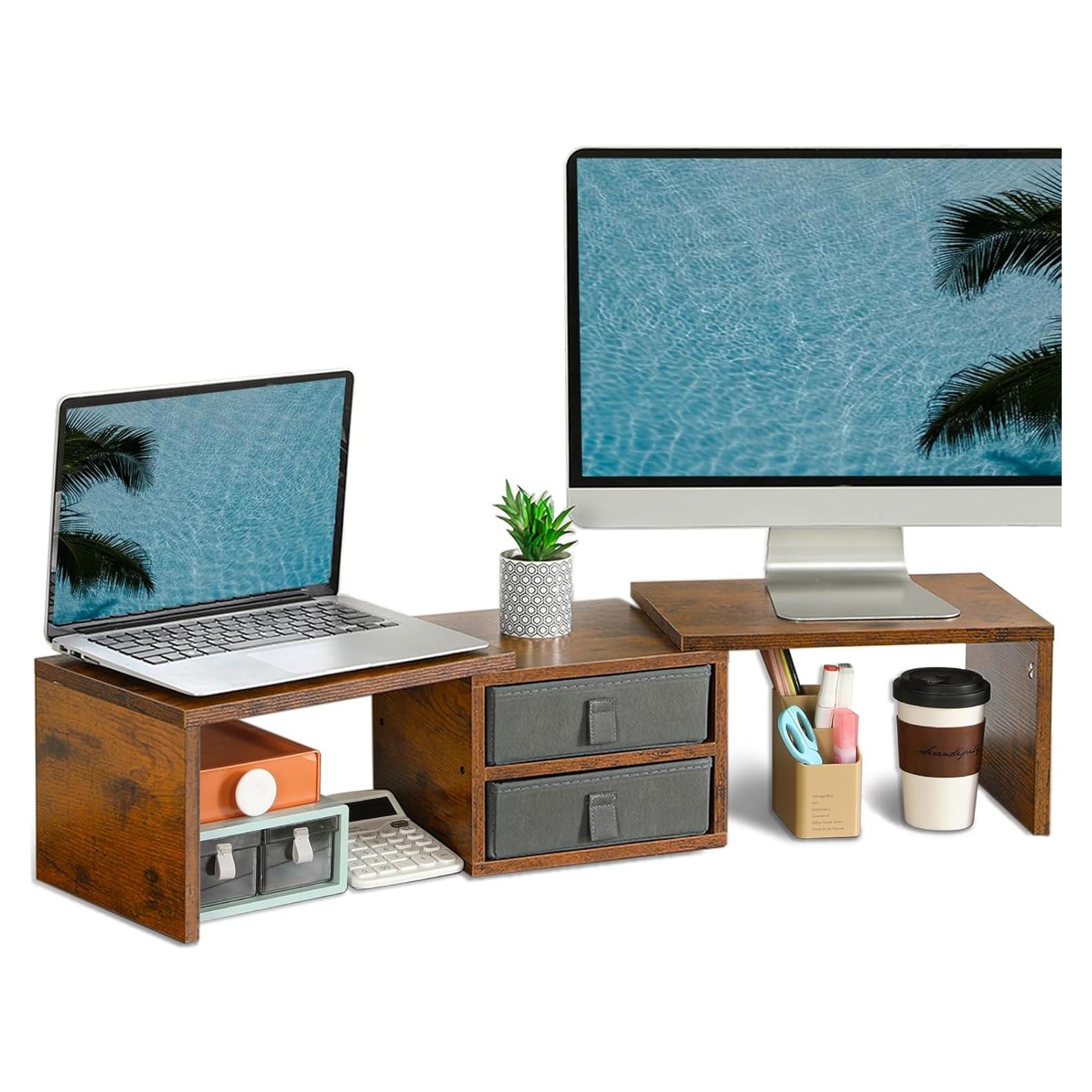 Soporte Doble Monitor TEAMIX DS421E con 2 Cajones Ajustables