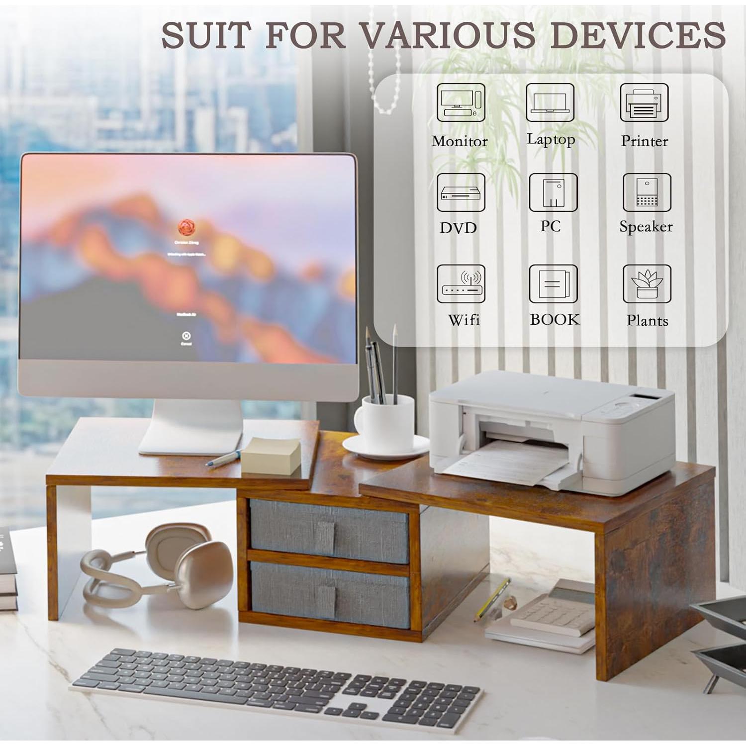 Soporte Doble Monitor TEAMIX DS421E con 2 Cajones Ajustables