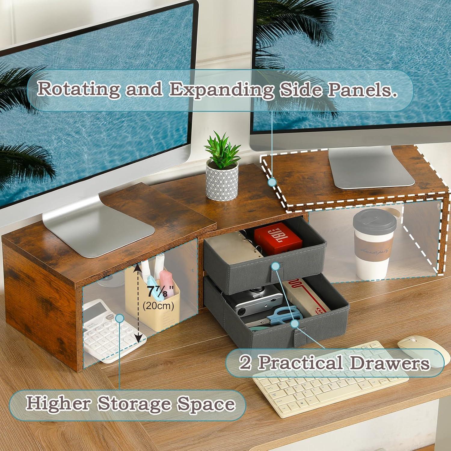 Soporte Doble Monitor TEAMIX DS421E con 2 Cajones Ajustables