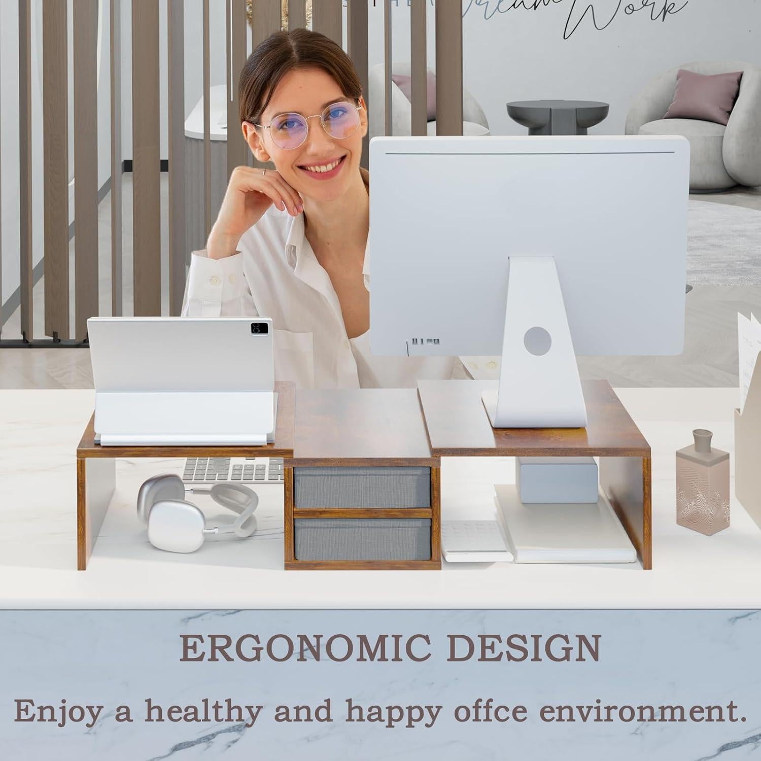 Soporte Doble Monitor TEAMIX DS421E con 2 Cajones Ajustables