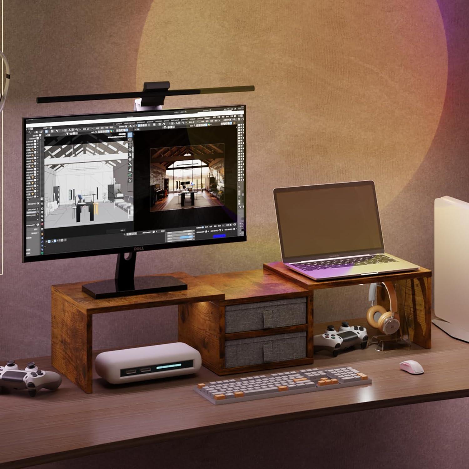 Soporte Doble Monitor TEAMIX DS421E con 2 Cajones Ajustables