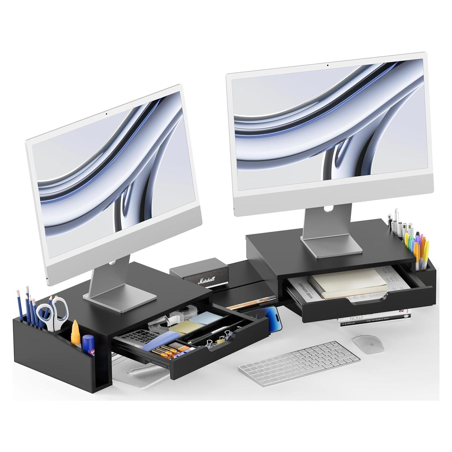 Soporte para Monitor Doble Simple Houseware con Cajones 27.7x85.1cm