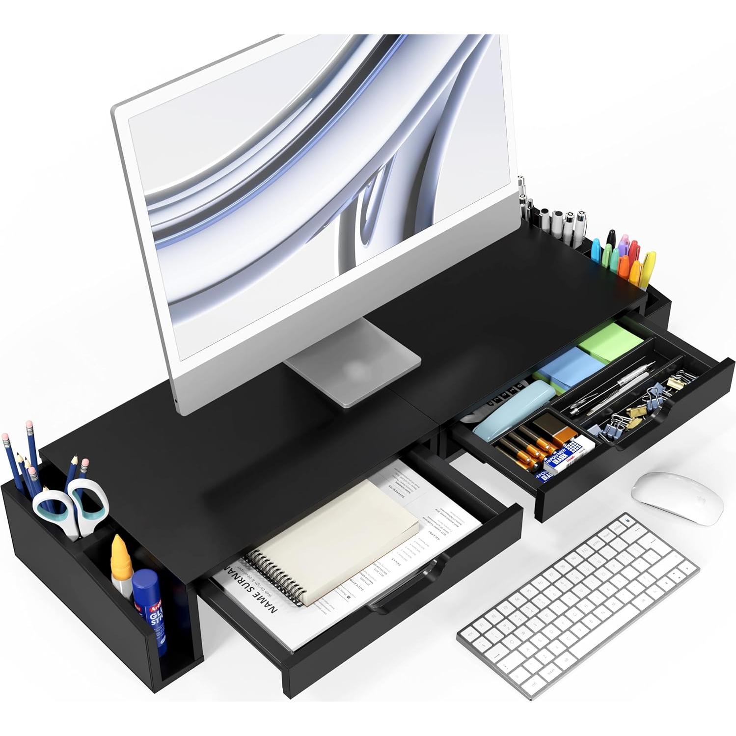 Soporte para Monitor Doble Simple Houseware con Cajones 27.7x85.1cm