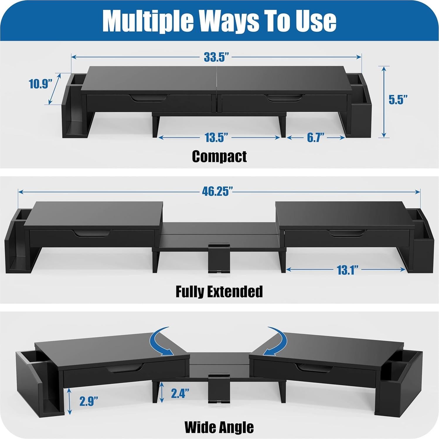 Soporte para Monitor Doble Simple Houseware con Cajones 27.7x85.1cm