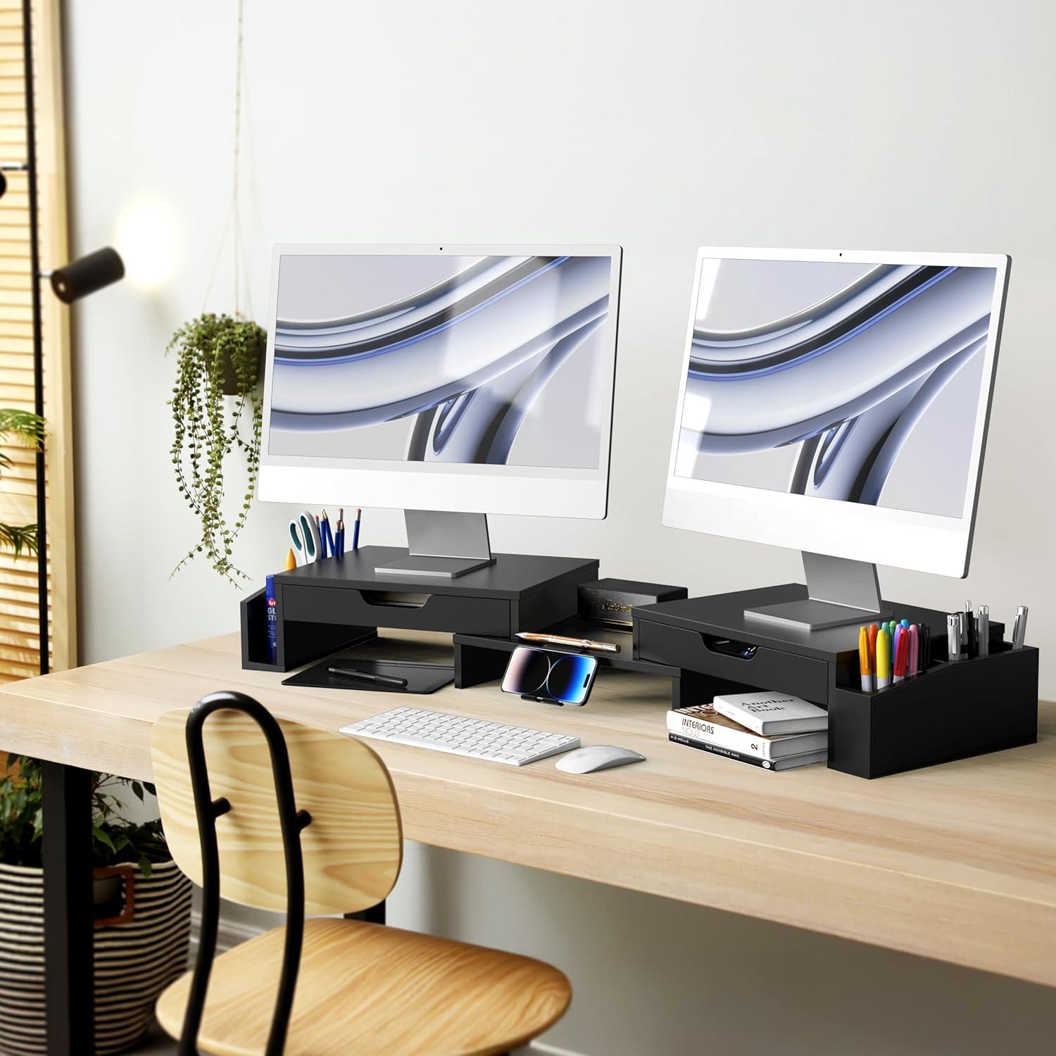 Soporte para Monitor Doble Simple Houseware con Cajones 27.7x85.1cm