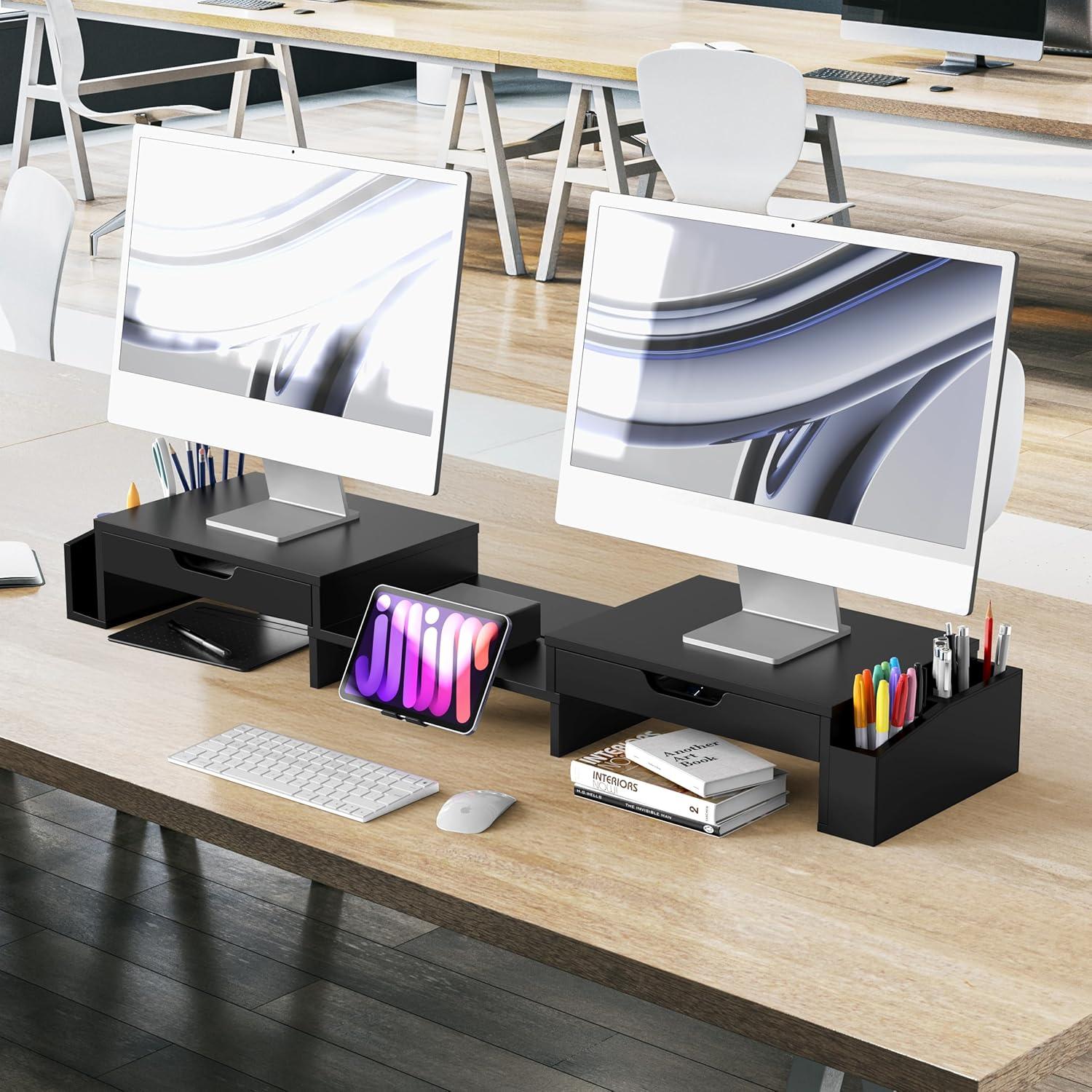 Soporte para Monitor Doble Simple Houseware con Cajones 27.7x85.1cm