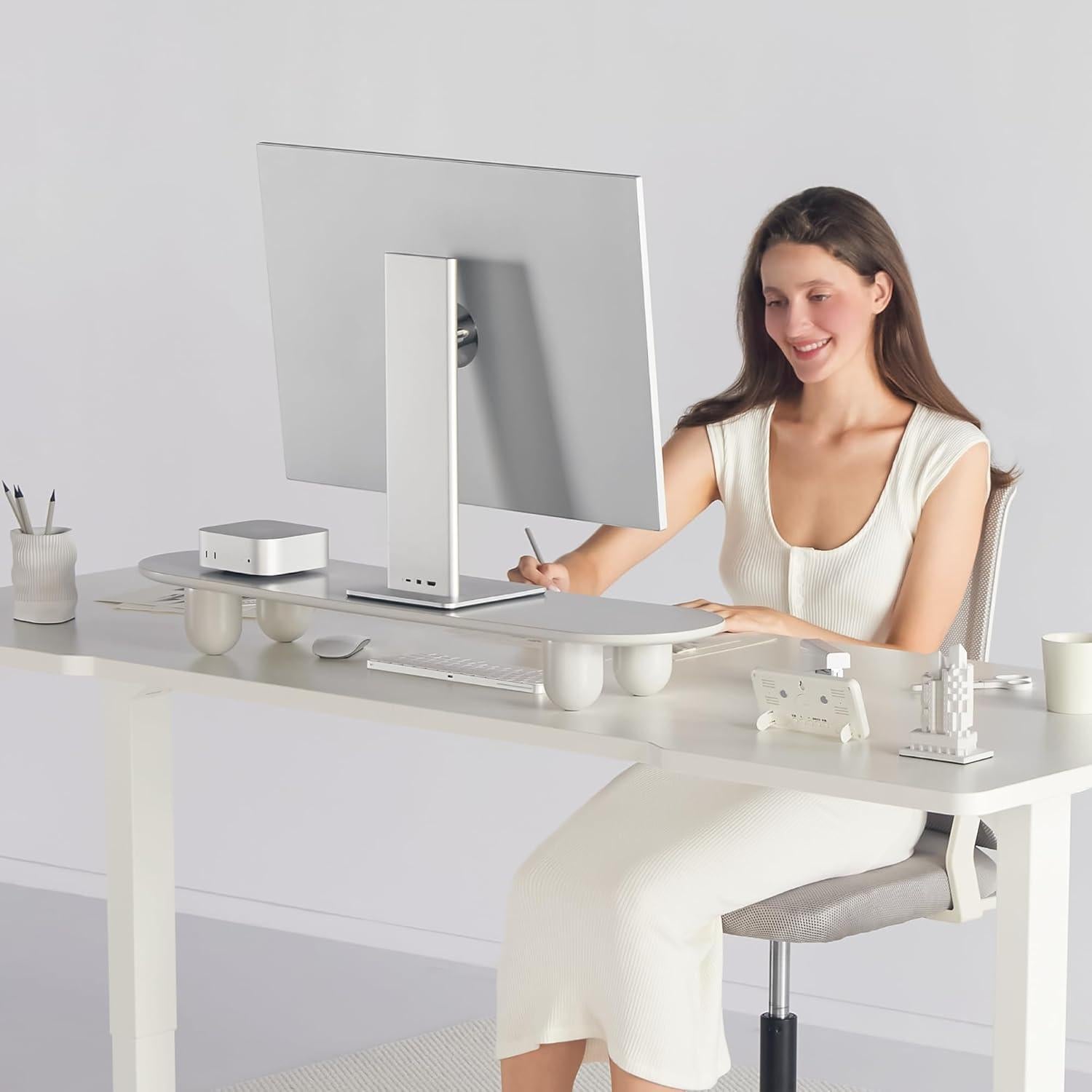 Soporte Doble para Monitor Fenge 34" Blanco con Estante