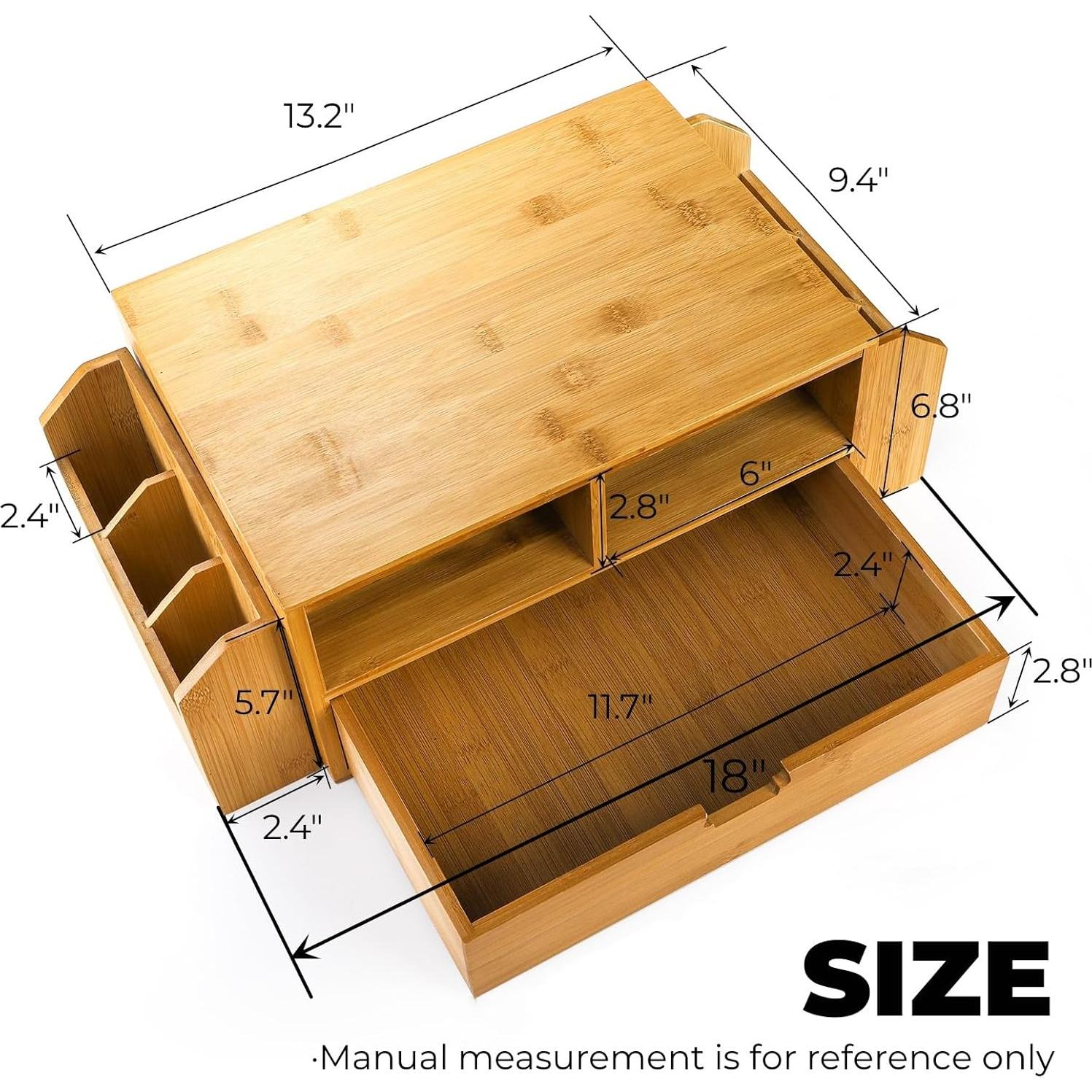 Organizador de Escritorio de Bambú Hiceeden con Cajón y Sujetapapeles