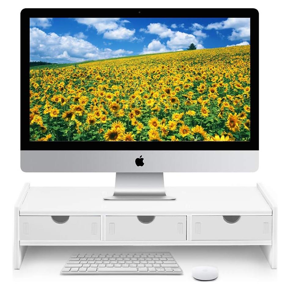 Soporte para Monitor Valen Blanco con 3 Cajones Organizadores