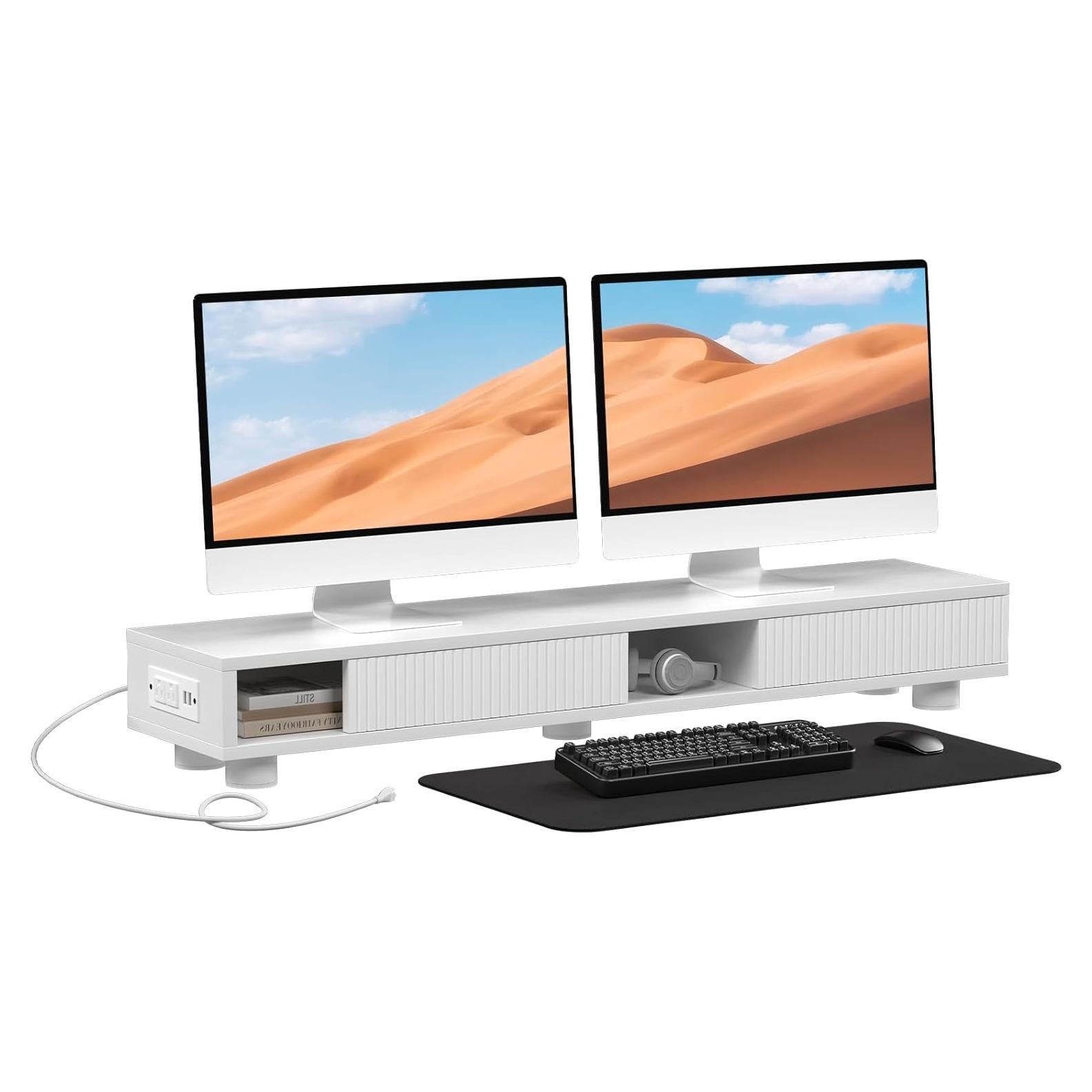 Soporte Doble Monitor Artswish Blanco 107.7 cm con Cajón