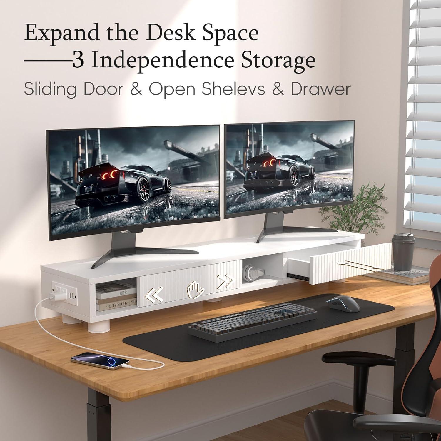 Soporte Doble Monitor Artswish Blanco 107.7 cm con Cajón