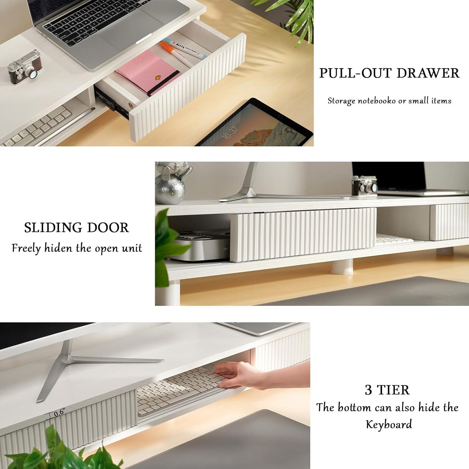 Soporte Doble Monitor Artswish Blanco 107.7 cm con Cajón