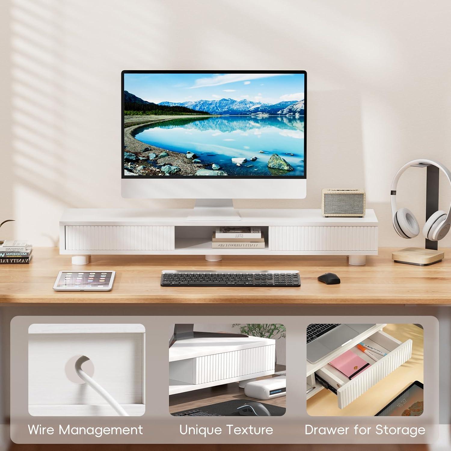 Soporte Doble Monitor Artswish Blanco 107.7 cm con Cajón