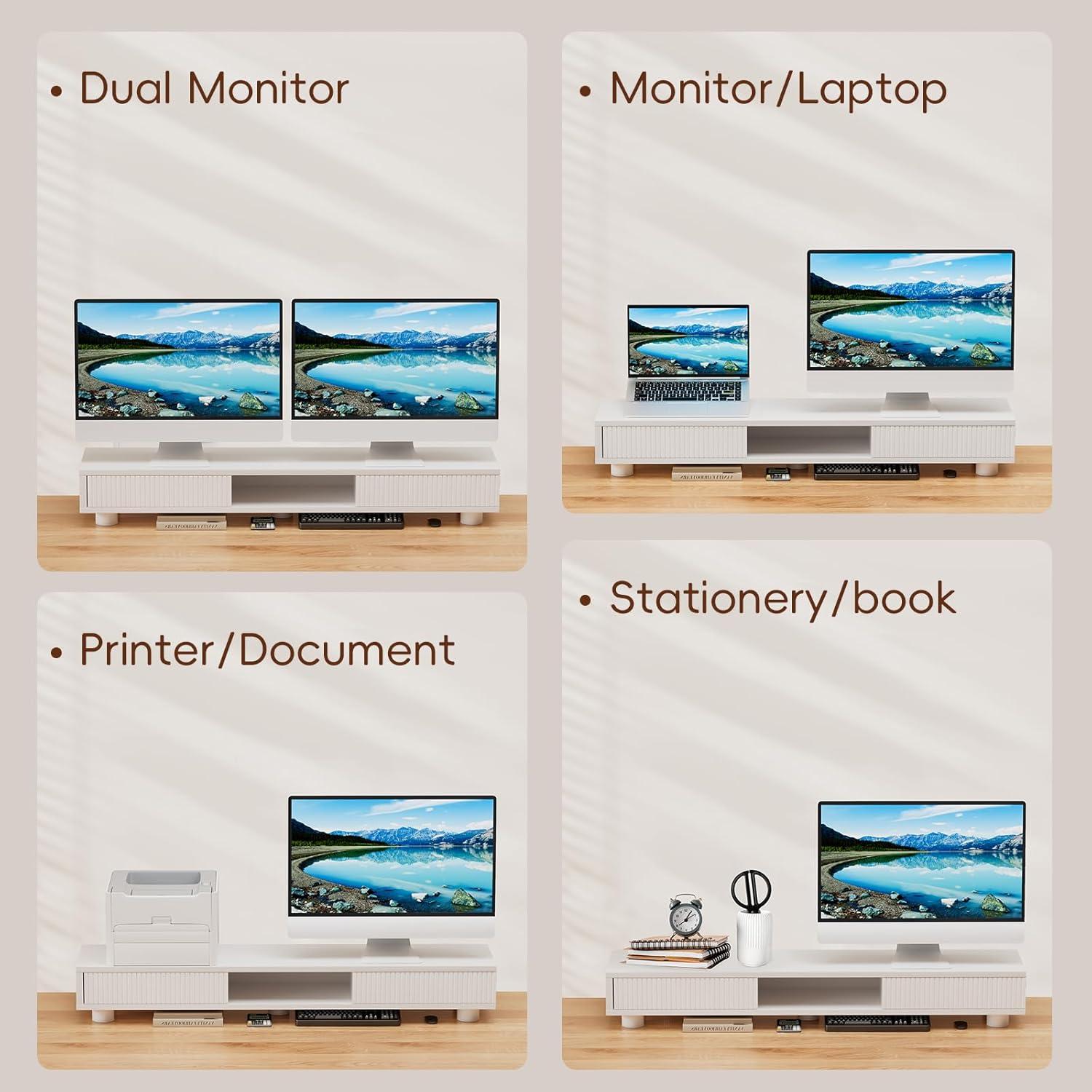 Soporte Doble Monitor Artswish Blanco 107.7 cm con Cajón