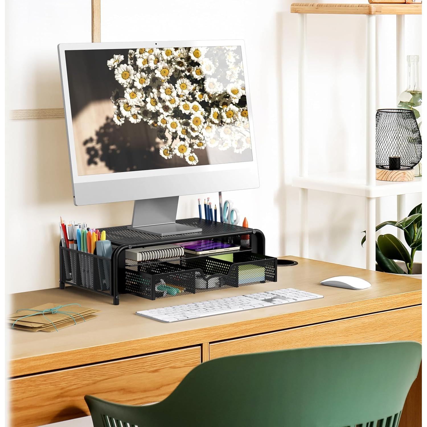 Soporte para Monitor Simple Houseware con Cajón Extraíble Negro