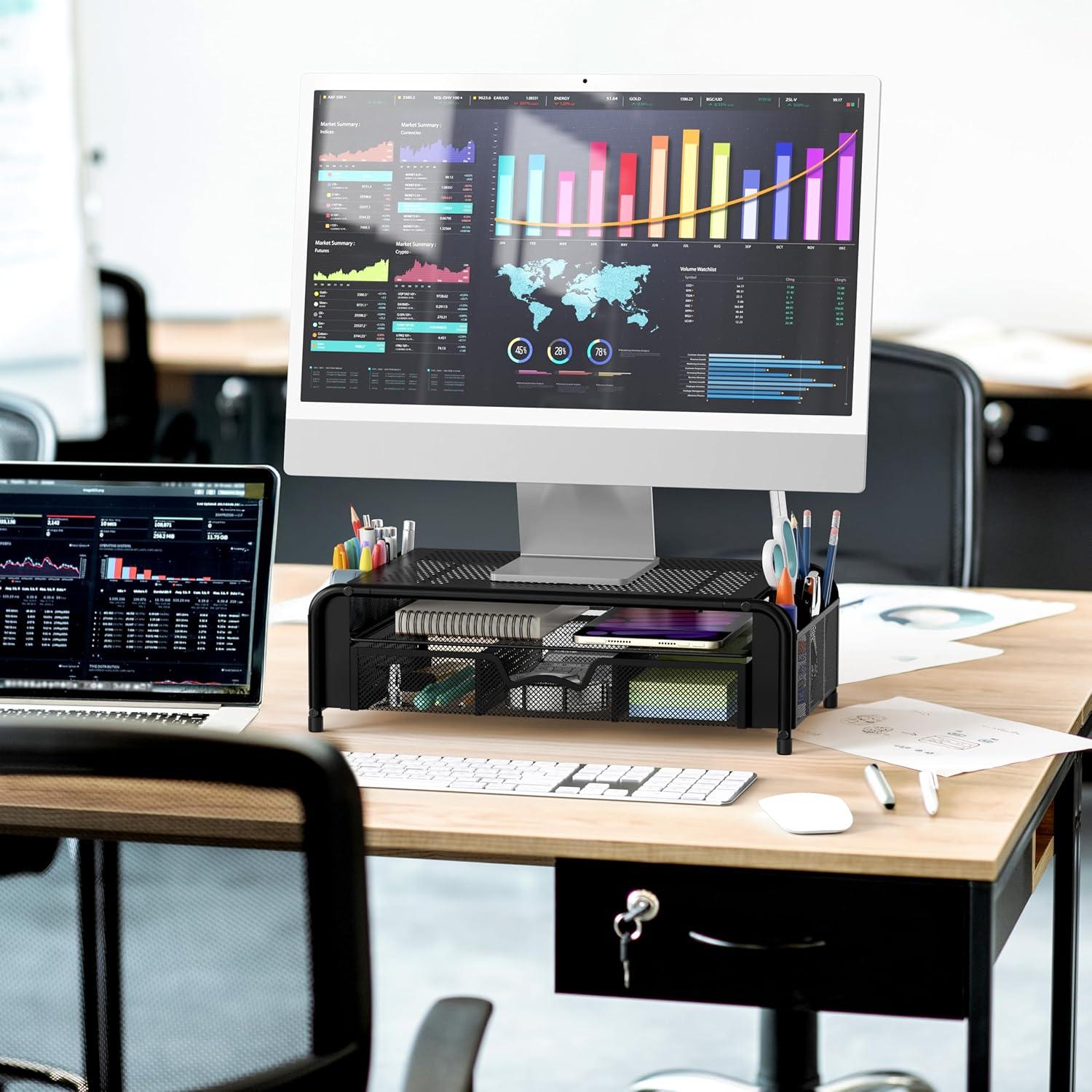 Soporte para Monitor Simple Houseware con Cajón Extraíble Negro