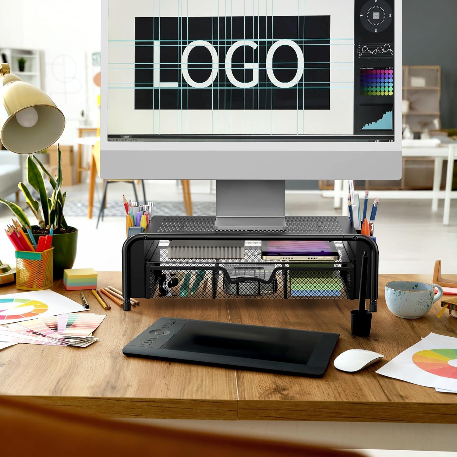 Soporte para Monitor Simple Houseware con Cajón Extraíble Negro