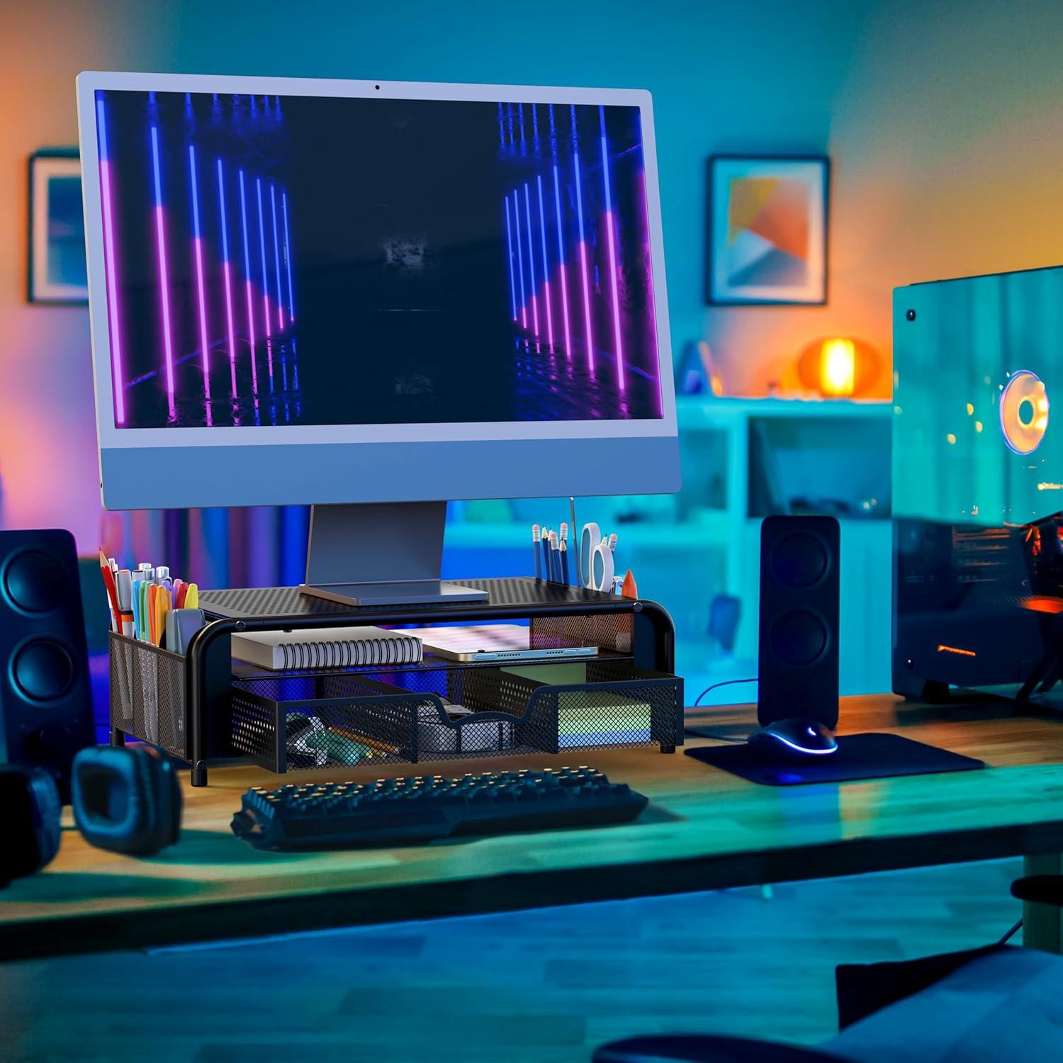 Soporte para Monitor Simple Houseware con Cajón Extraíble Negro