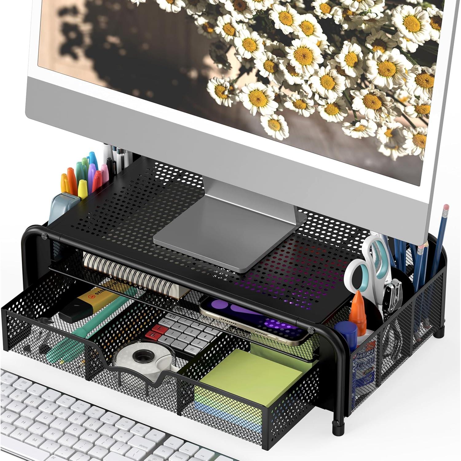 Soporte para Monitor Simple Houseware con Cajón Extraíble Negro