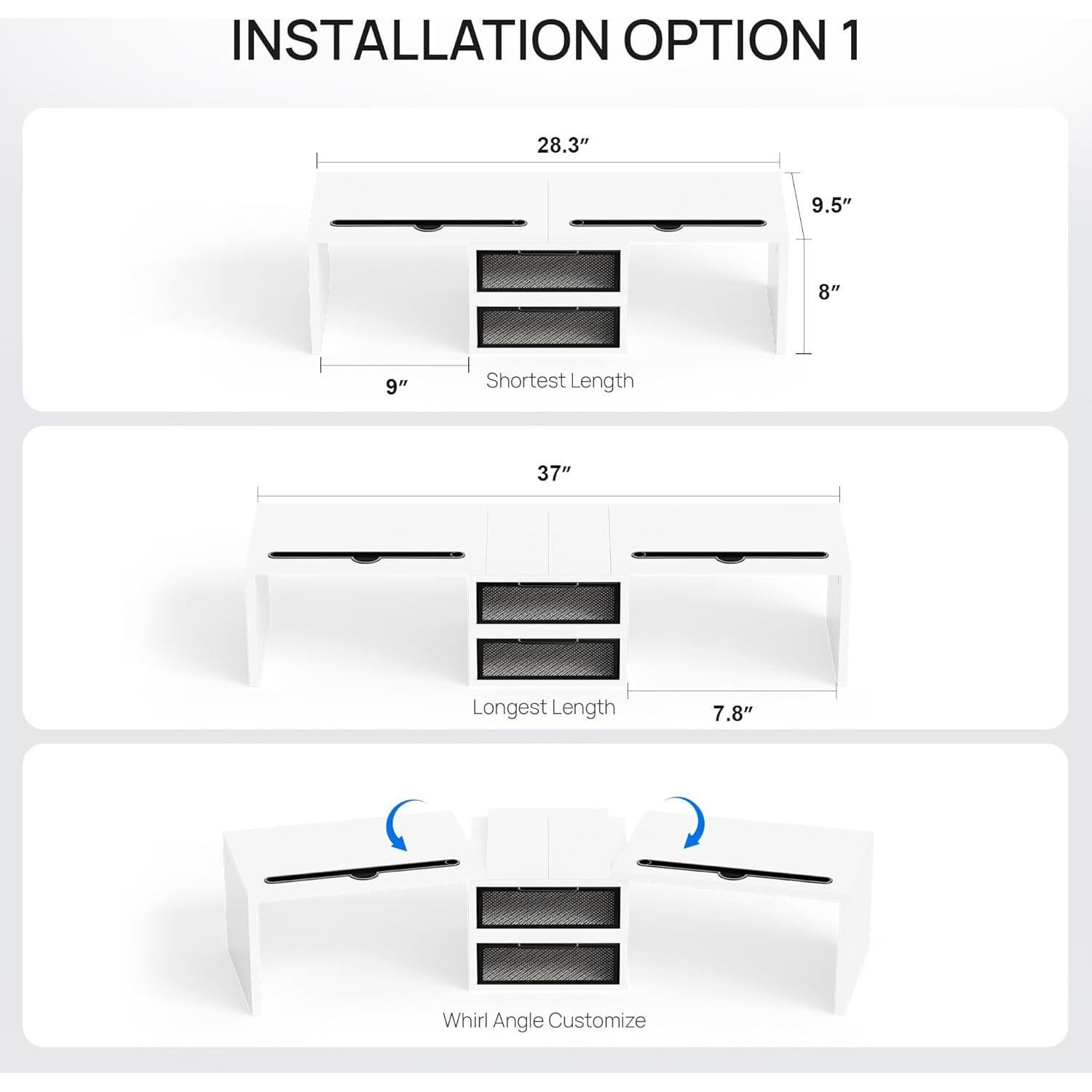 Soporte Elevador para Doble Monitor ZIFTY Blanco con Cajones
