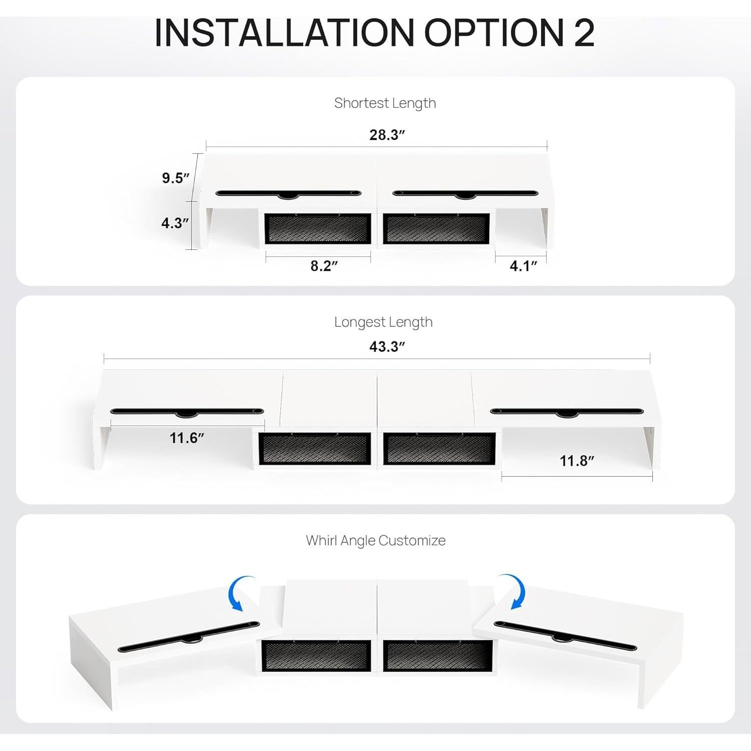 Soporte Elevador para Doble Monitor ZIFTY Blanco con Cajones