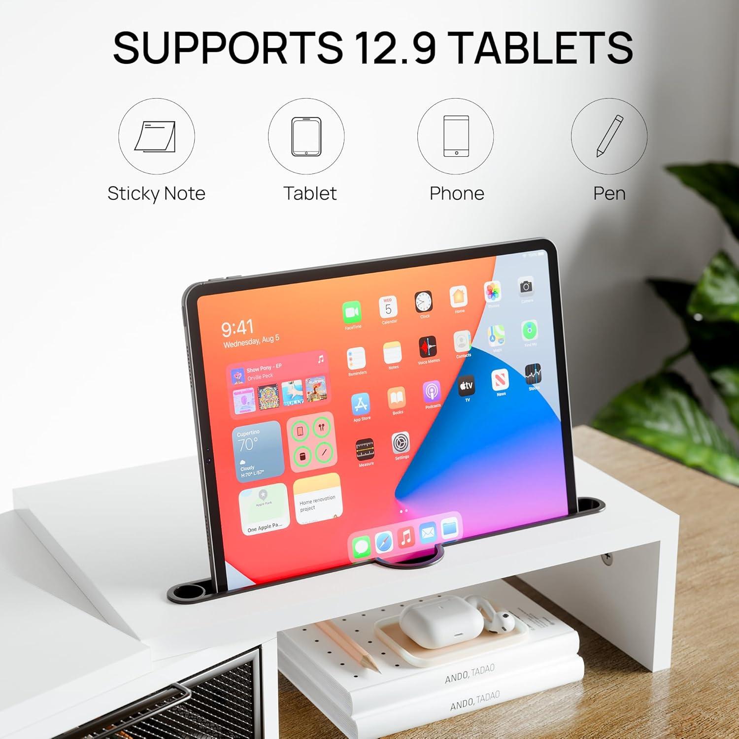 Soporte Elevador para Doble Monitor ZIFTY Blanco con Cajones