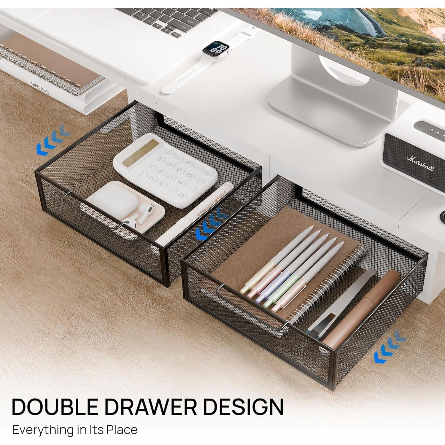 Soporte Elevador para Doble Monitor ZIFTY Blanco con Cajones