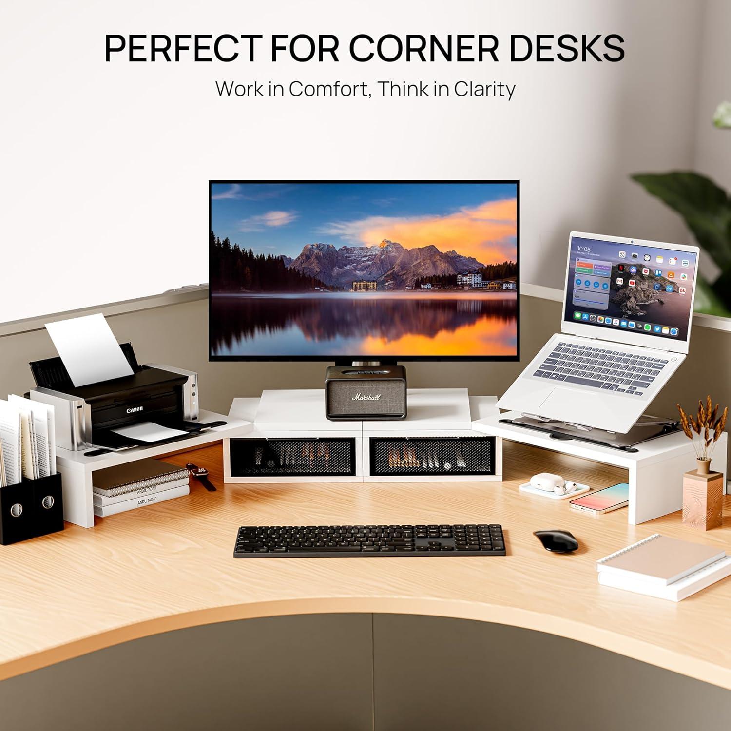 Soporte Elevador para Doble Monitor ZIFTY Blanco con Cajones