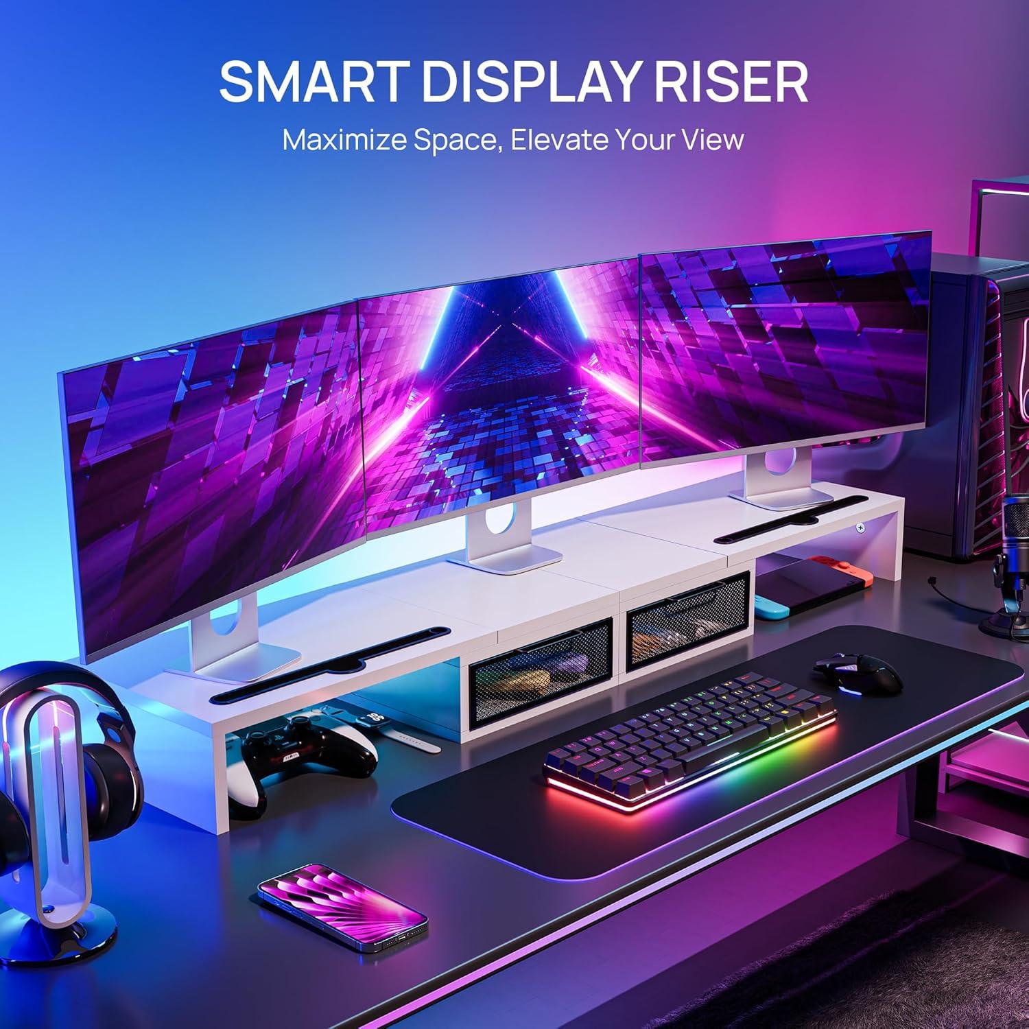 Soporte Elevador para Doble Monitor ZIFTY Blanco con Cajones