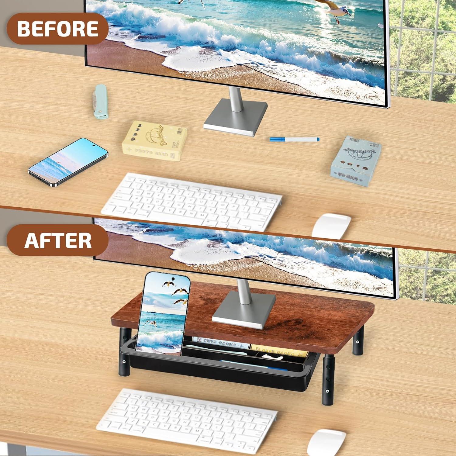 Soporte para Monitor BEHEY de Madera y Metal Ajustable 36.8 cm