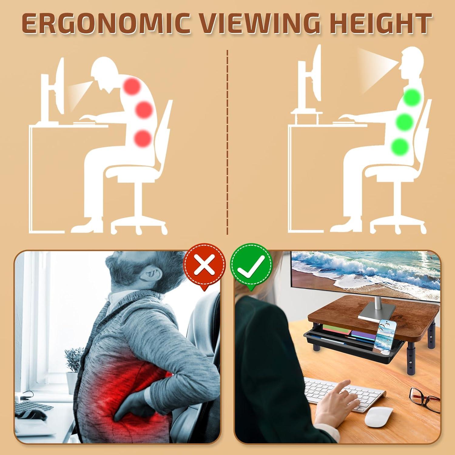 Soporte para Monitor BEHEY de Madera y Metal Ajustable 36.8 cm