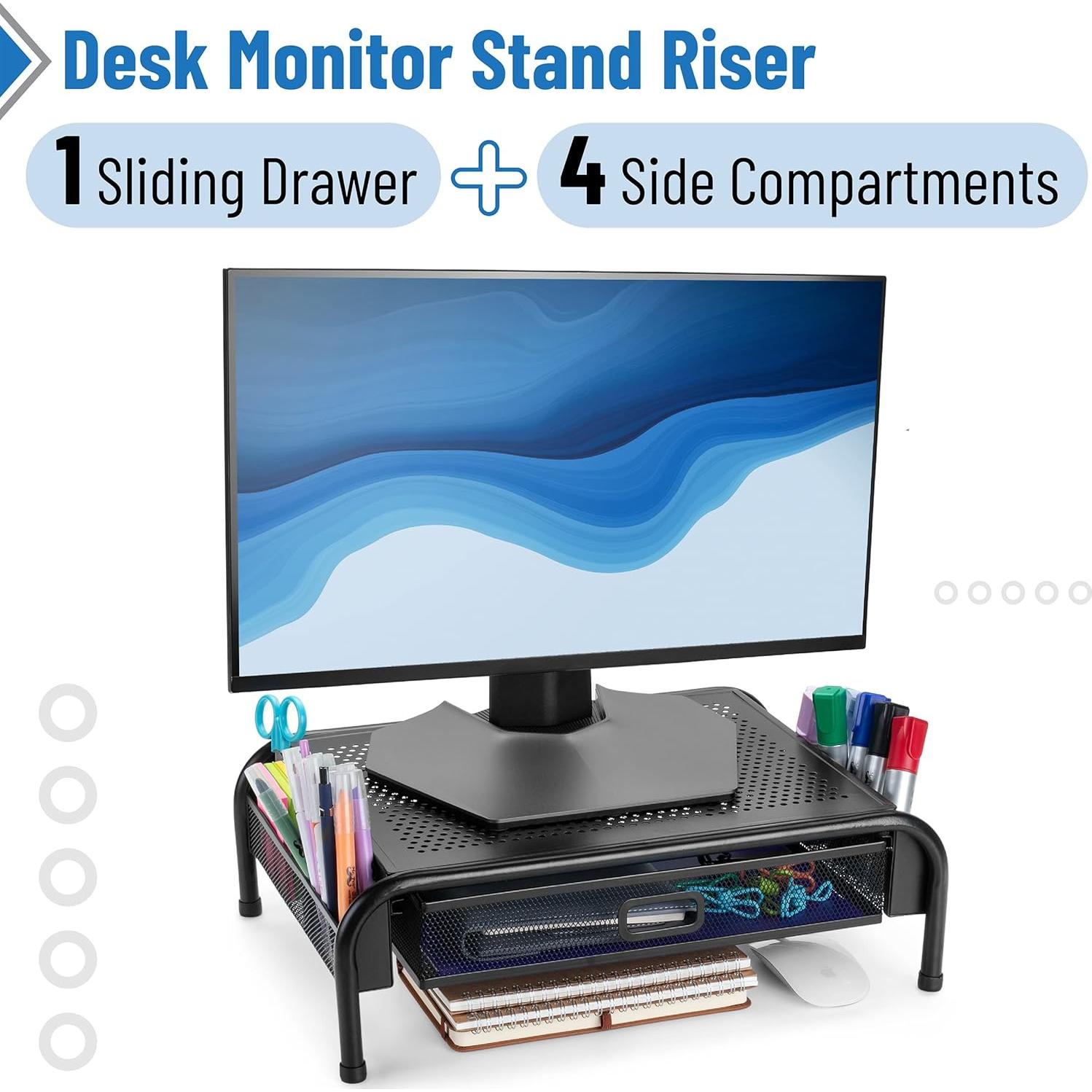 Soporte de Monitor de Malla Metálica Mr. Pen con Cajón Extraíble