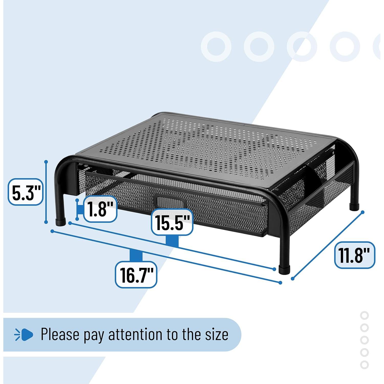 Soporte de Monitor de Malla Metálica Mr. Pen con Cajón Extraíble