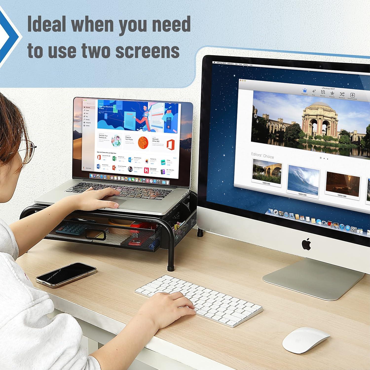 Soporte de Monitor de Malla Metálica Mr. Pen con Cajón Extraíble