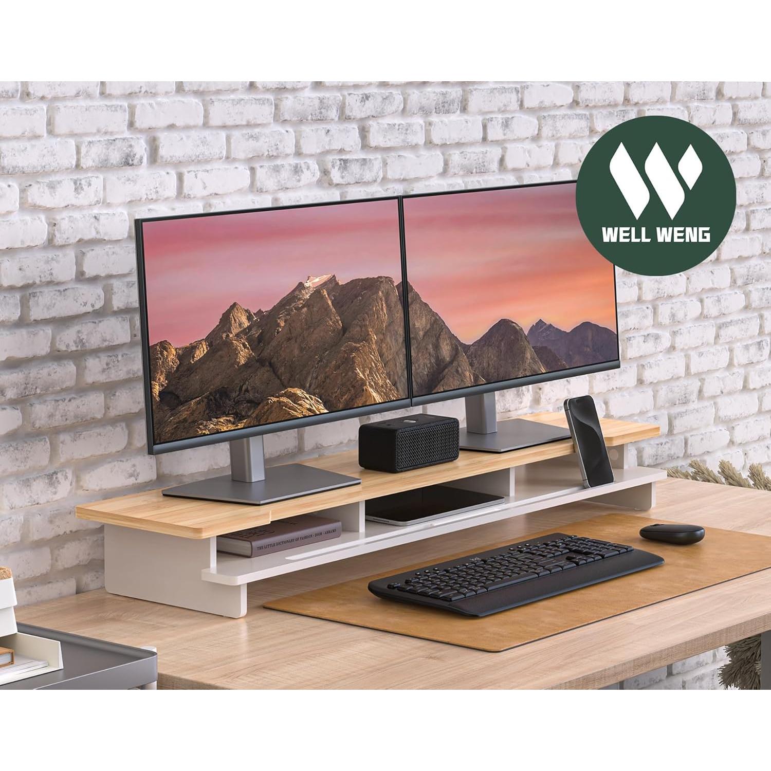 Soporte Elevador para Monitor Doble 108 cm Bambú Natural