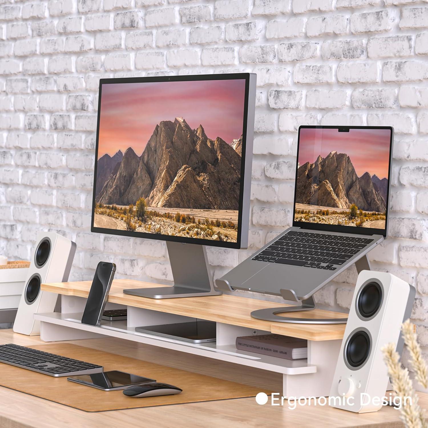 Soporte Elevador para Monitor Doble 108 cm Bambú Natural