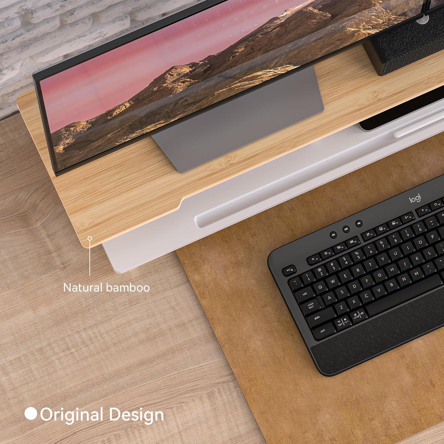 Soporte Elevador para Monitor Doble 108 cm Bambú Natural