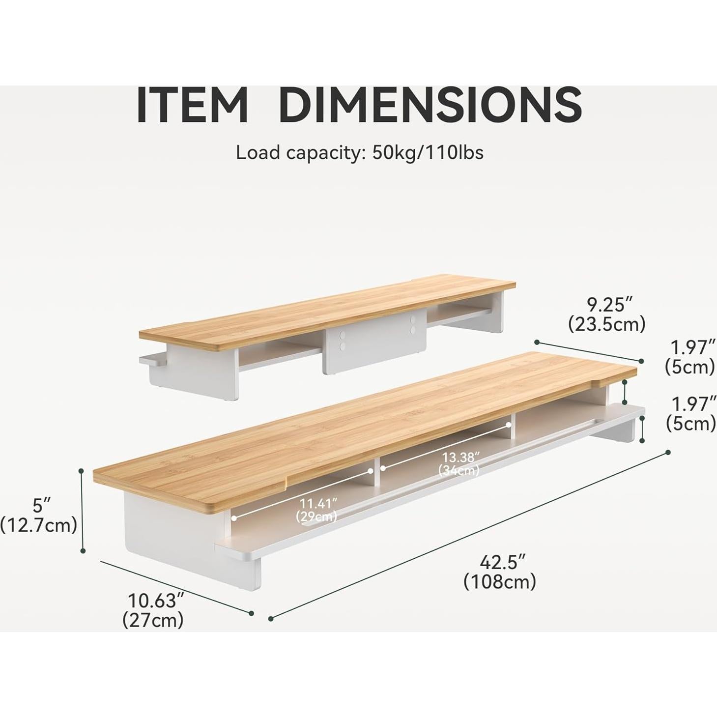 Soporte Elevador para Monitor Doble 108 cm Bambú Natural