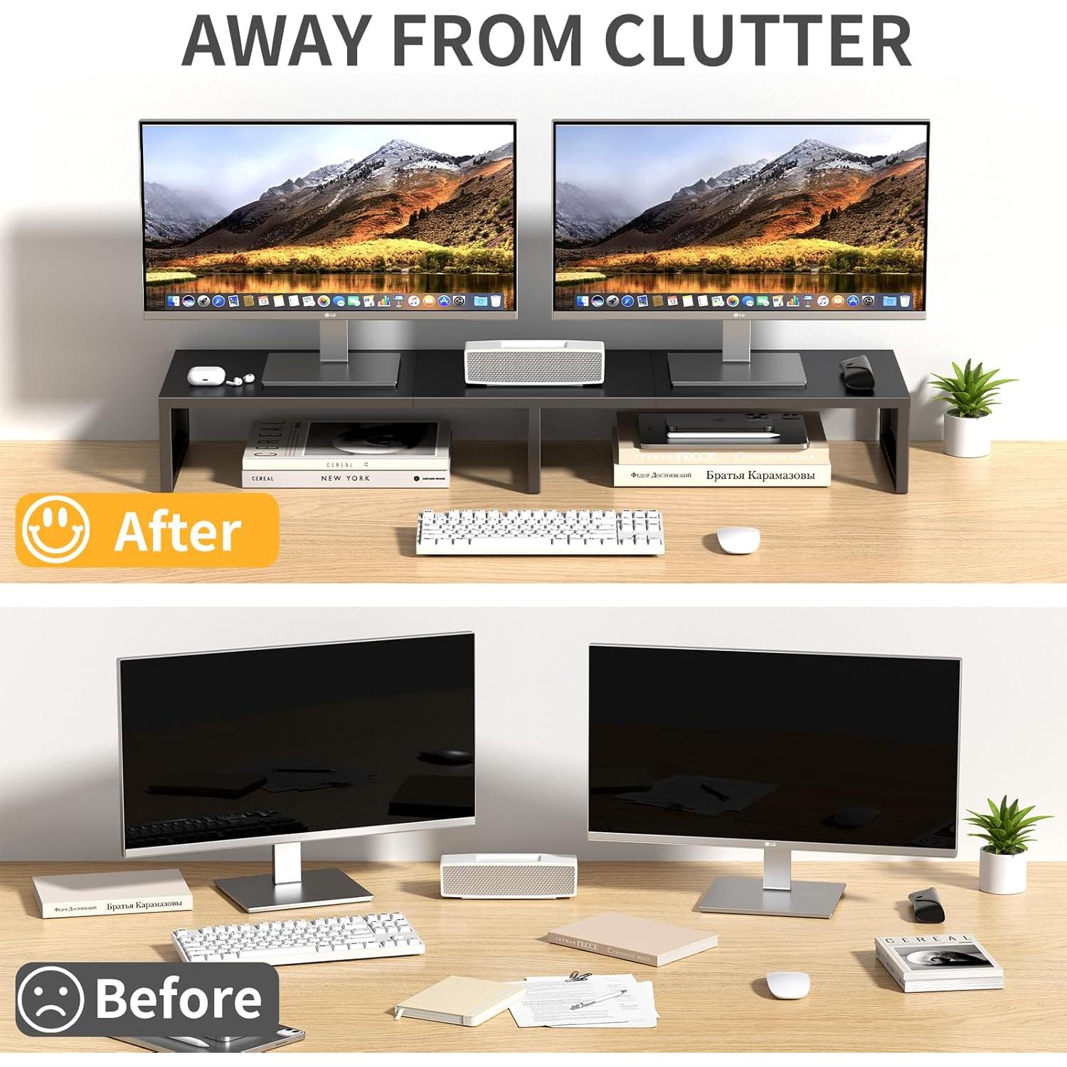 Soporte para Monitor Doble Gugsey, Ergonomía y Organización, Negro