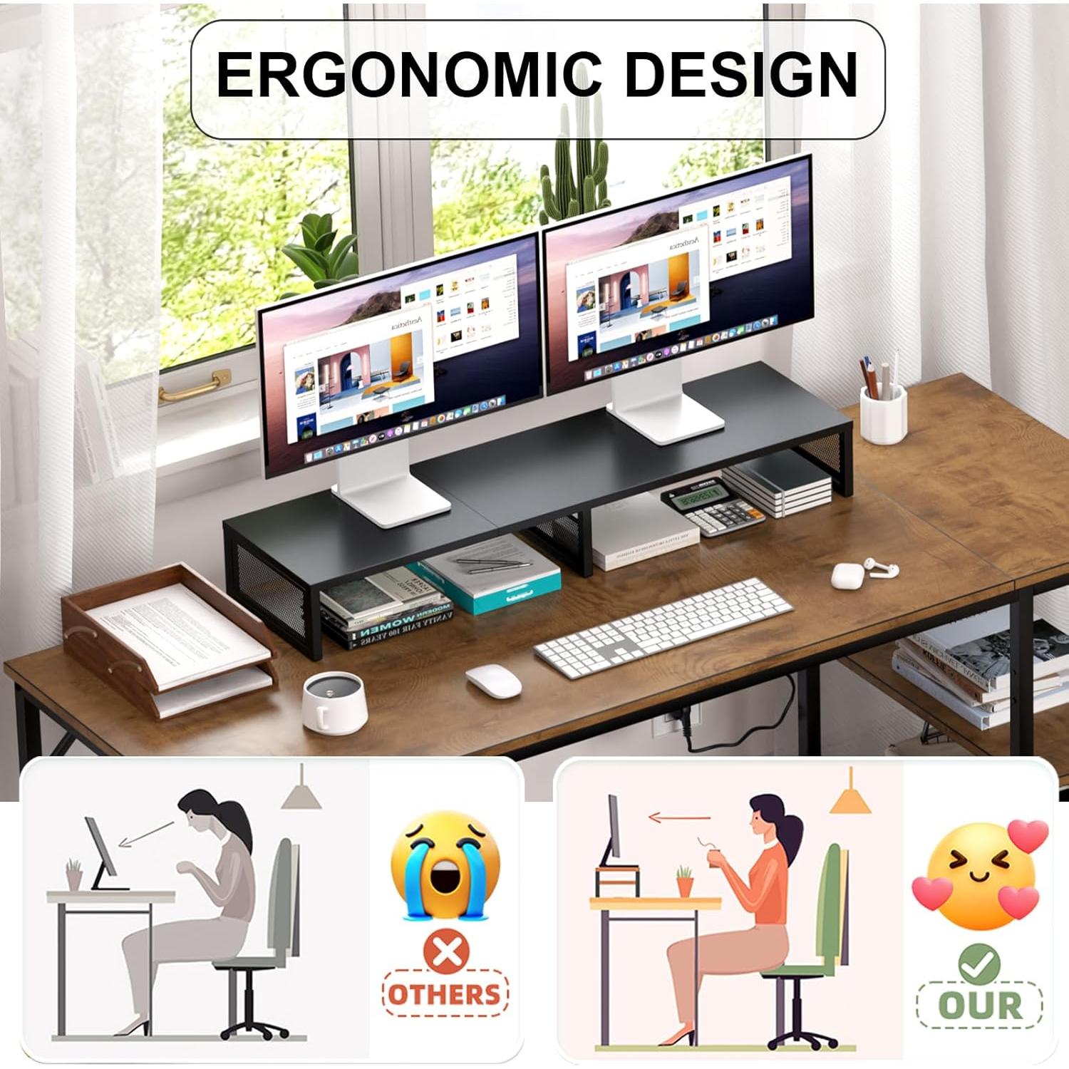 Soporte para Monitor Doble Gugsey, Ergonomía y Organización, Negro