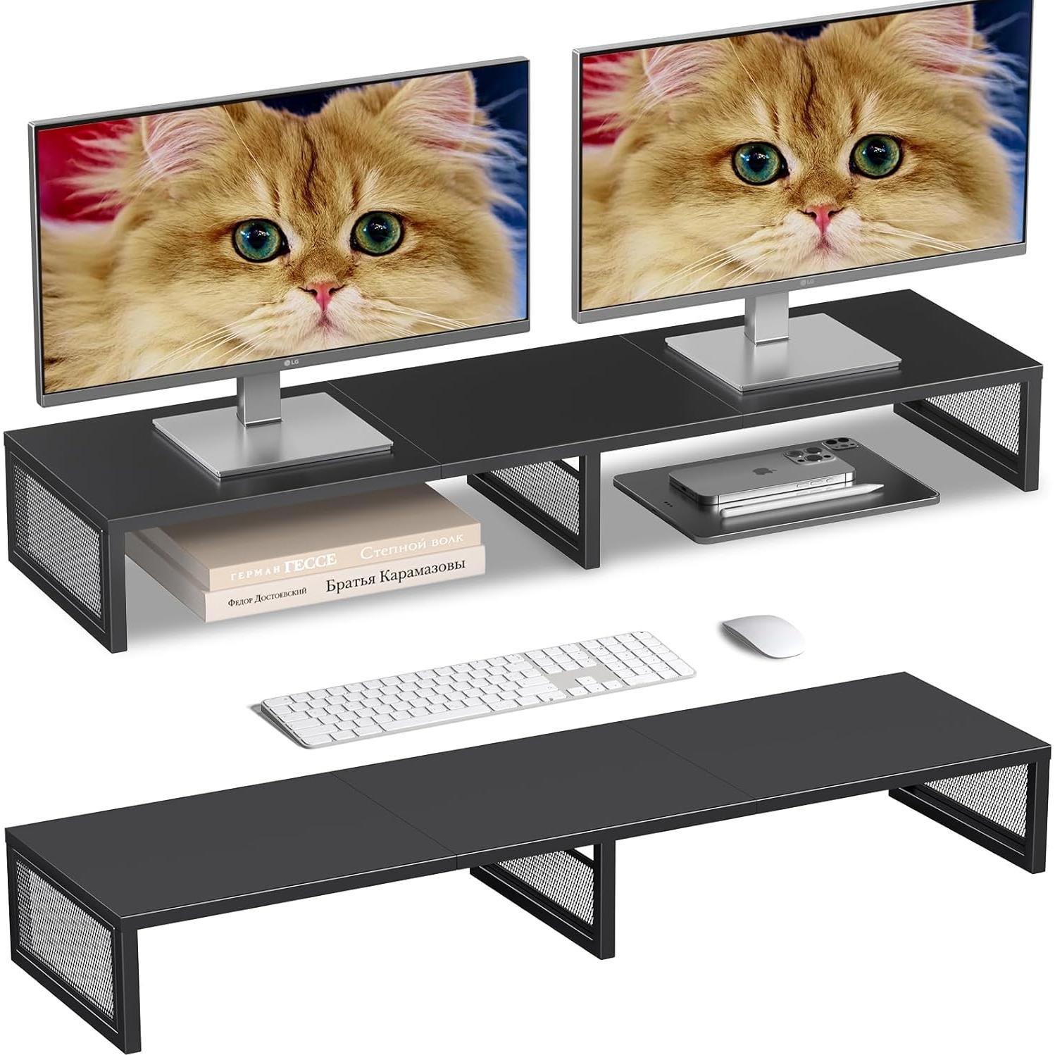 Soporte para Monitor Doble Gugsey, Ergonomía y Organización, Negro