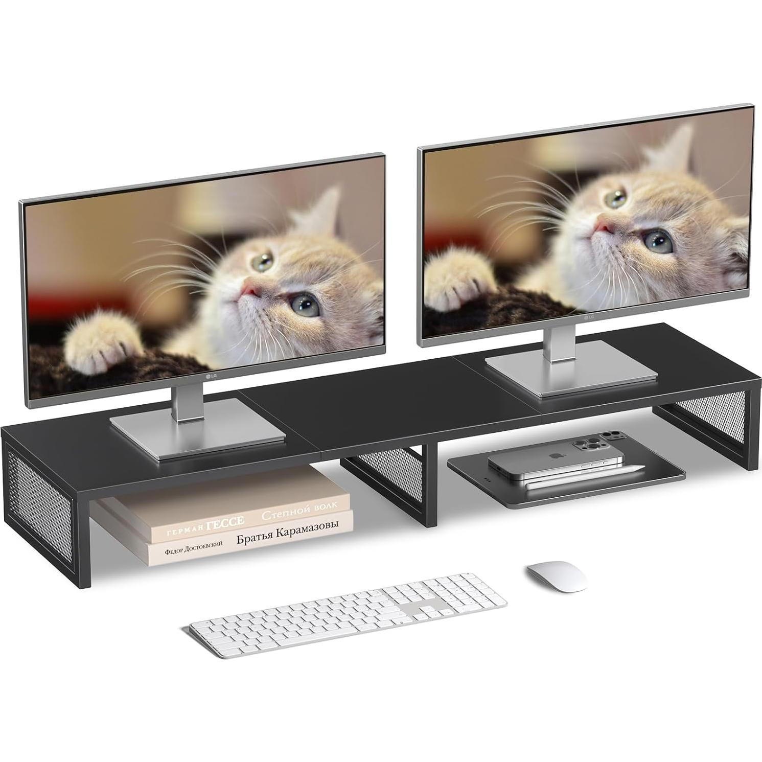 Soporte para Monitor Doble Gugsey, Ergonomía y Organización, Negro