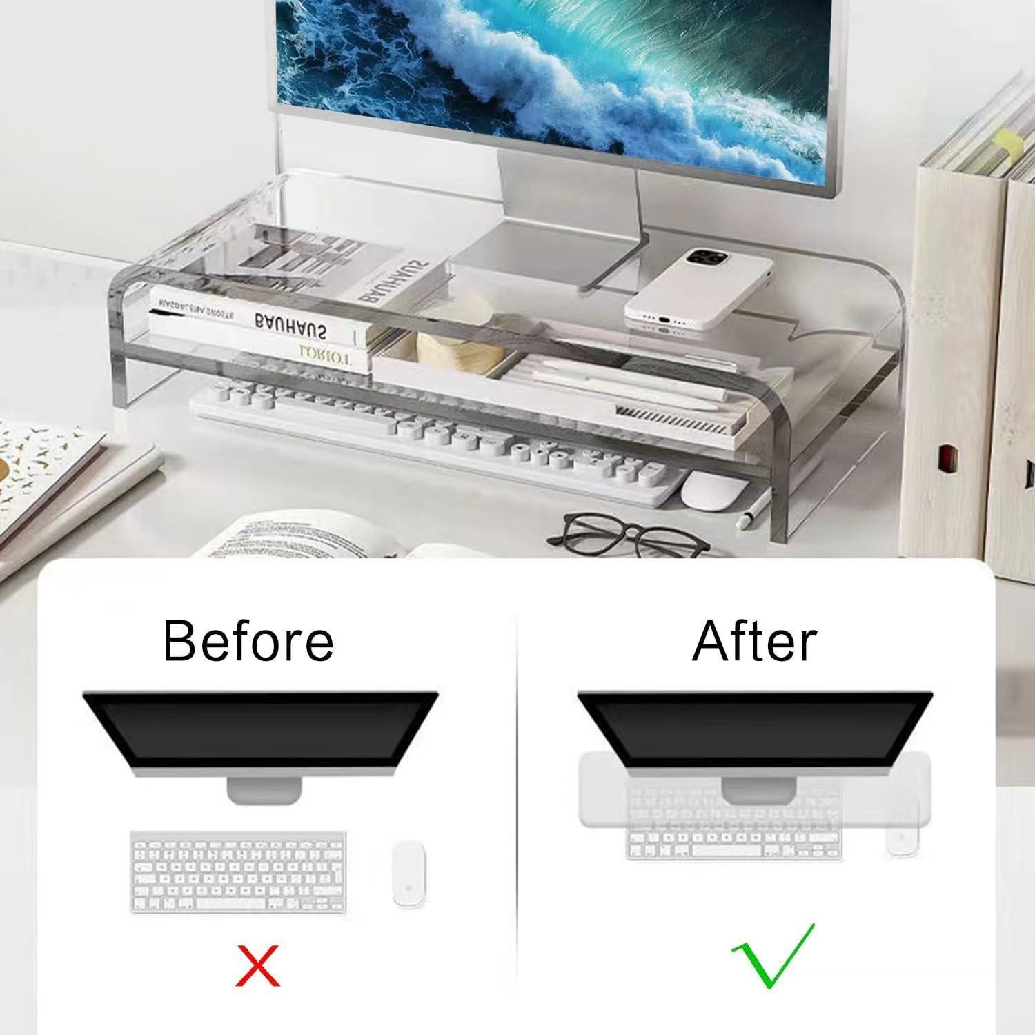 Soporte Elevador de Monitor Acrílico 2 Niveles 40.6x20.3 cm