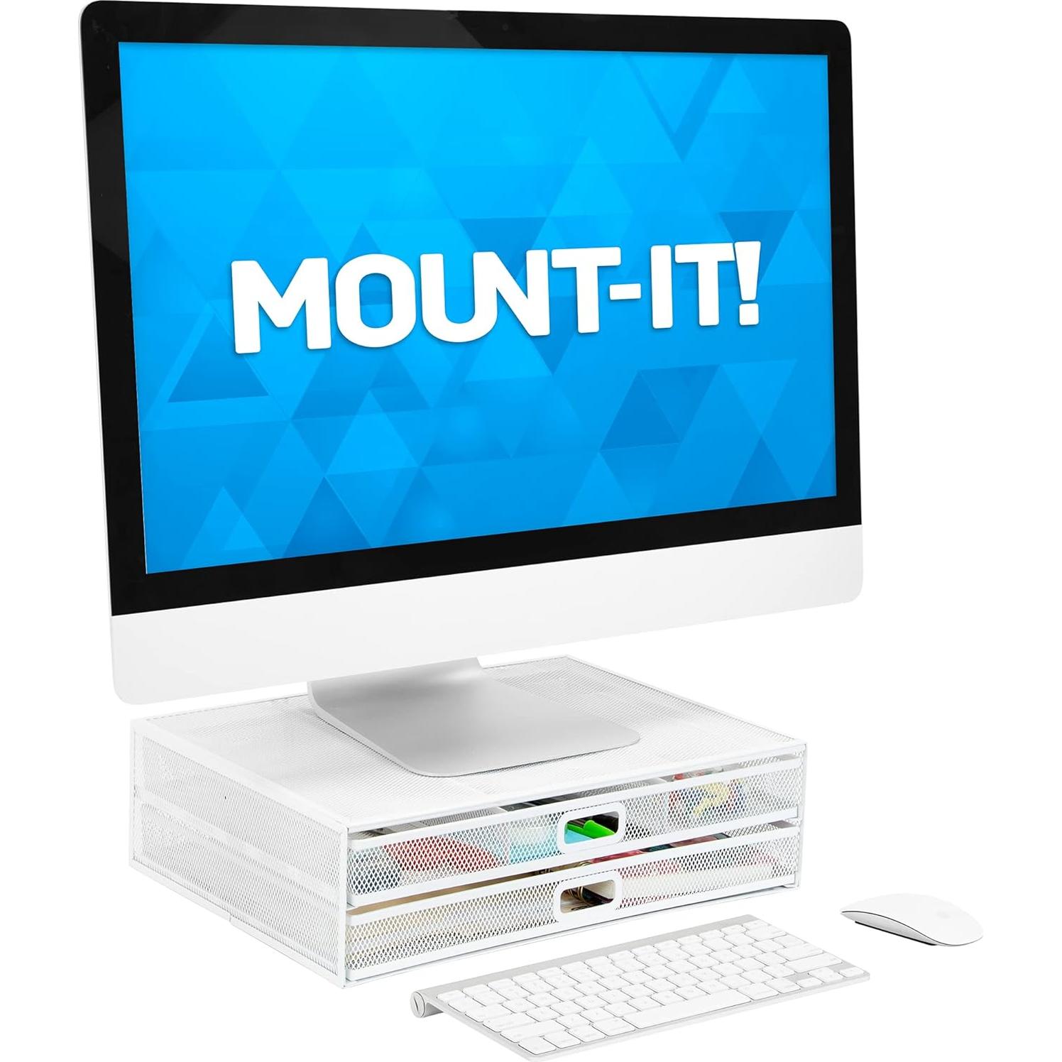 Soporte Elevador de Monitor Mount-It! Blanco con Cajones