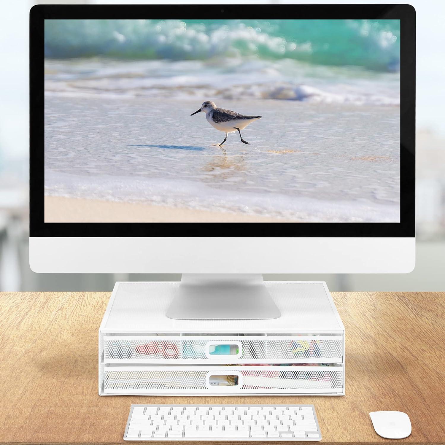 Soporte Elevador de Monitor Mount-It! Blanco con Cajones