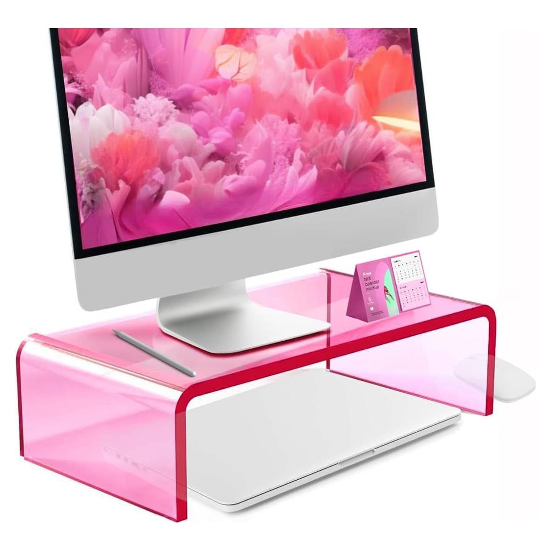 Soporte de Monitor Acrílico Ergonómico Rosa 40.64x19.05 cm
